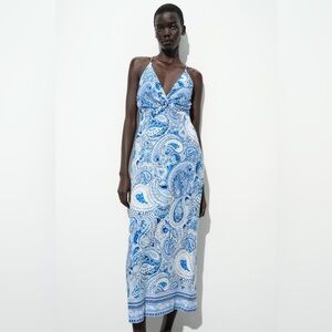 Zara Blue and White Paisley Midi Dress